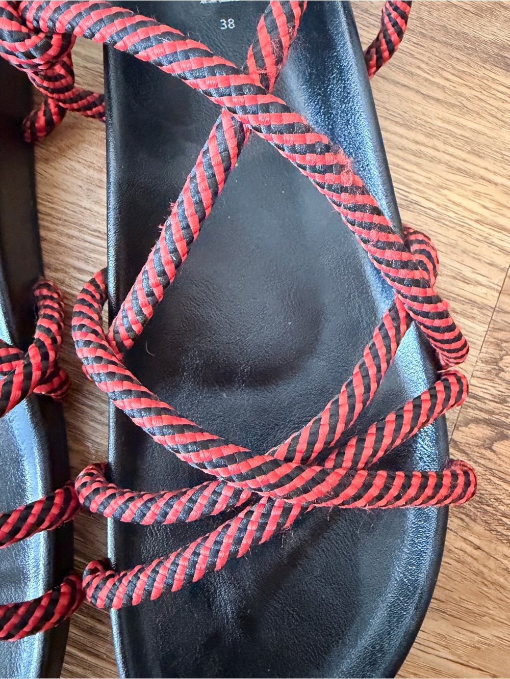 ZARA Black Sandals with Red Rope Crisscross Straps - Picture 2 of 5